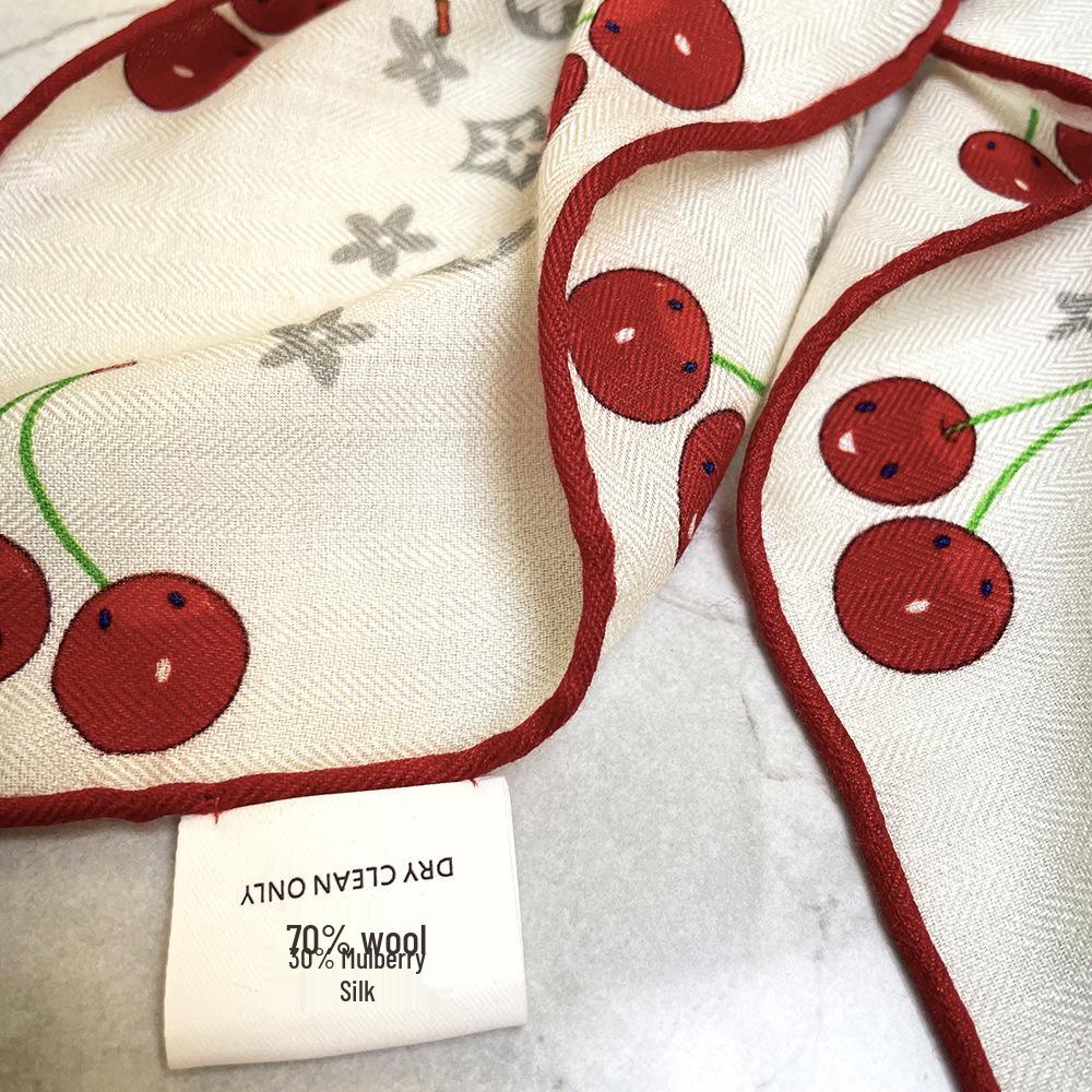 Cherry Girl Autumn/Winter Korean Style Real Silk & Wool Scarf - Warm Medium Square Shawl