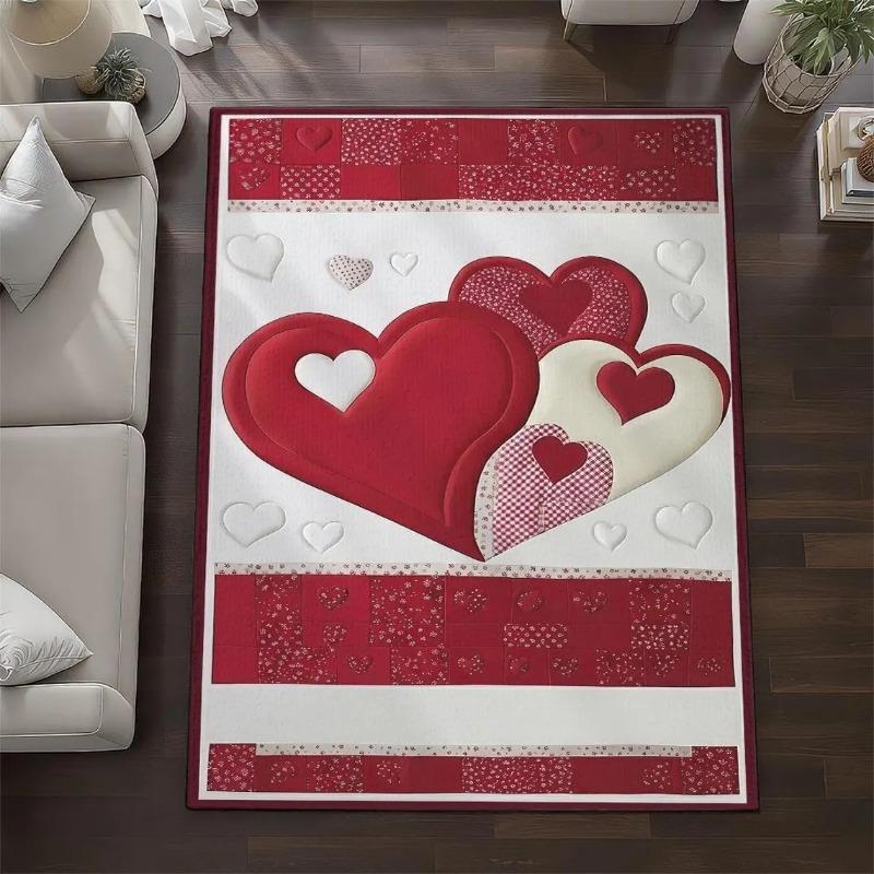 Love Patchwork Plaid Printed Carpet Valentine's Day Decorative Door Mat Entrance Living Room Bedroom Spring Atmosphere Rug