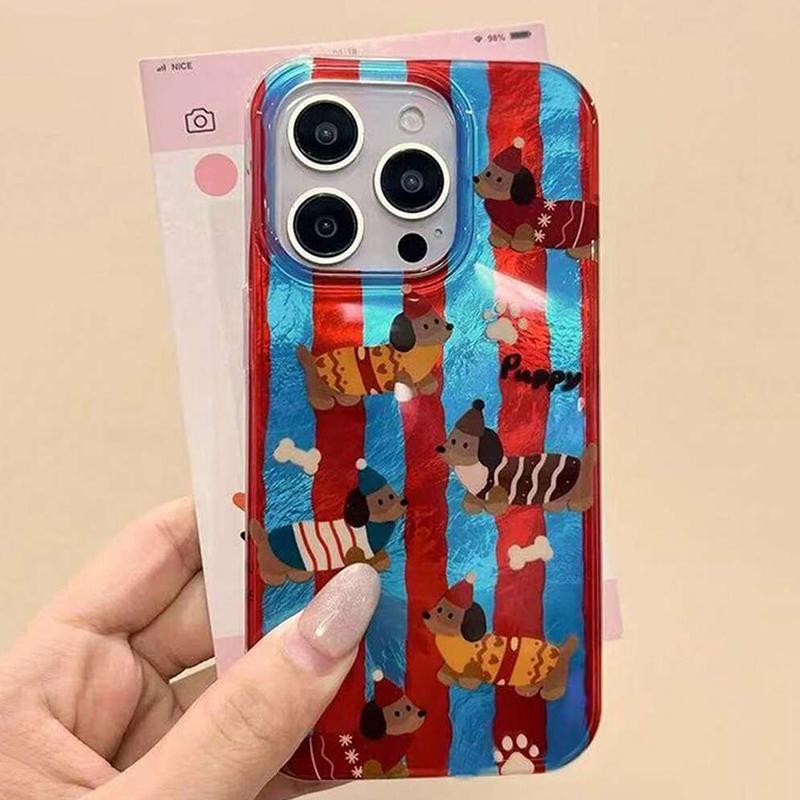 Cute Cartoon Corgi Striped Phone Case for iPhone 17 Pro Max 11 12 13 14 15 16 Pro 17 Air XS XR X 7 8 Plus SE2 16e Silicone Cover