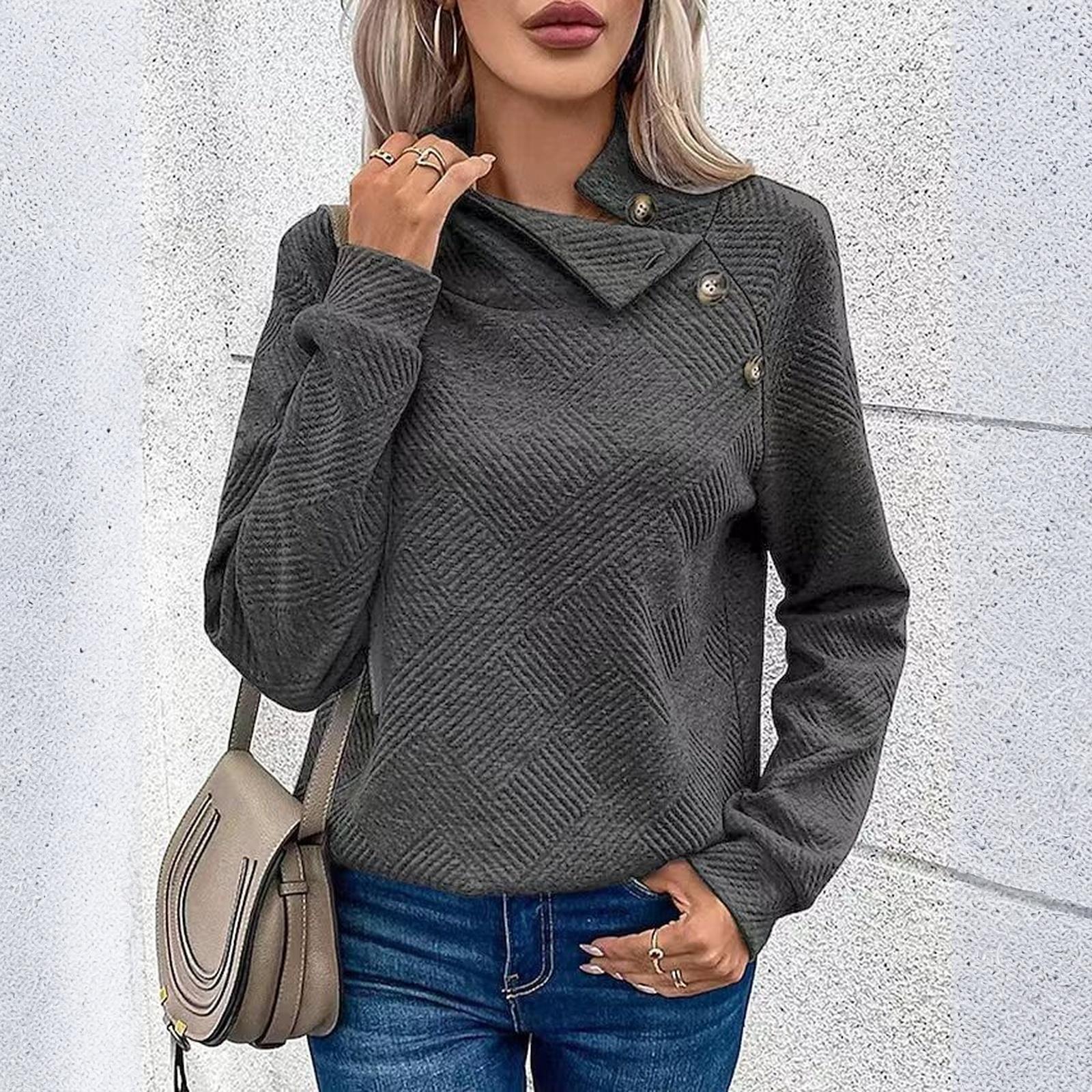 

Женский повседневный однотонный свитер Slim Fit с текстурированным воротником-стойкой и длинными рукавами XXL