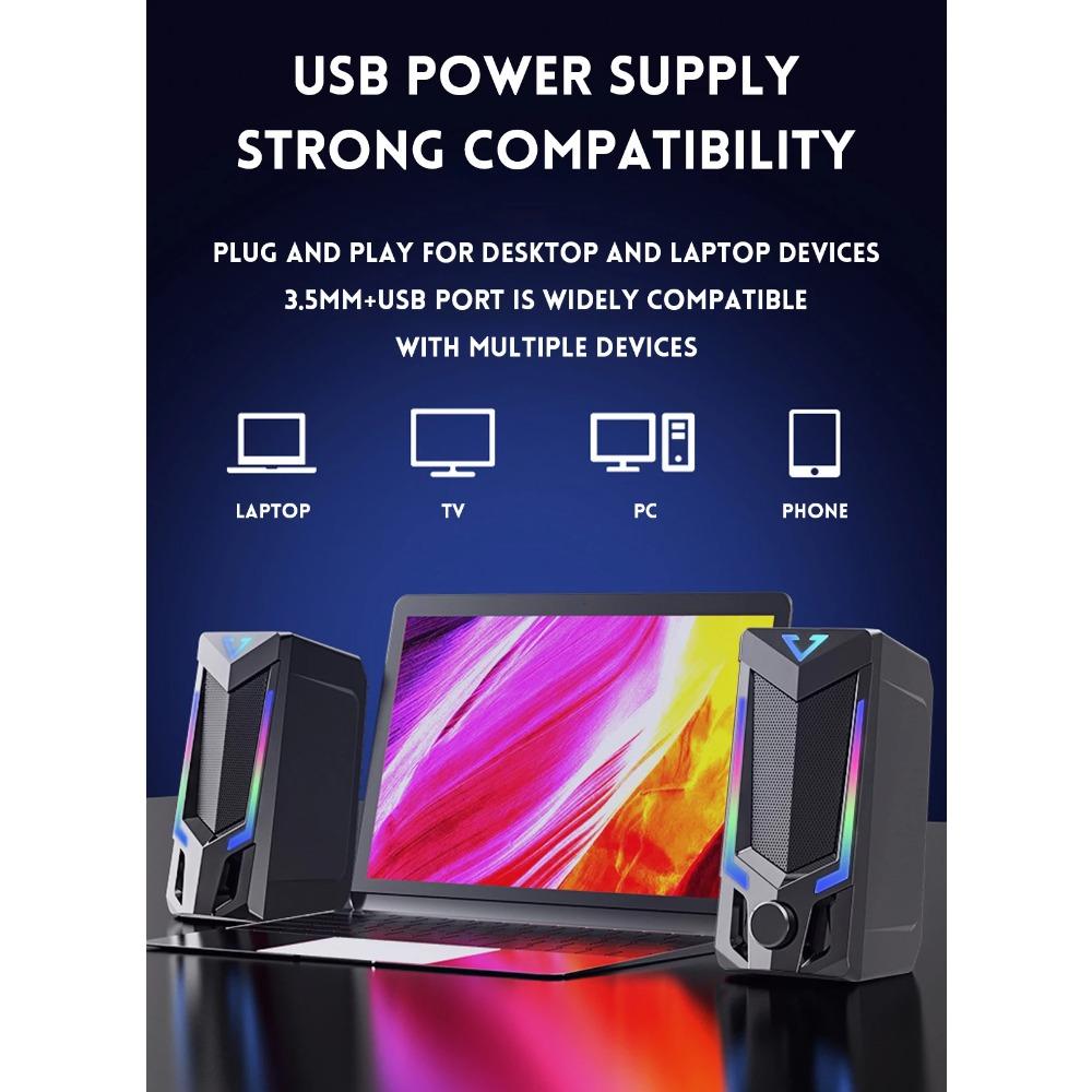 Wired & Bluetooth RGB Computer Speaker, Desktop Computer Speaker, Laptop Speaker, Desktop Stereo Speaker, USB Powered, with LED Ambient