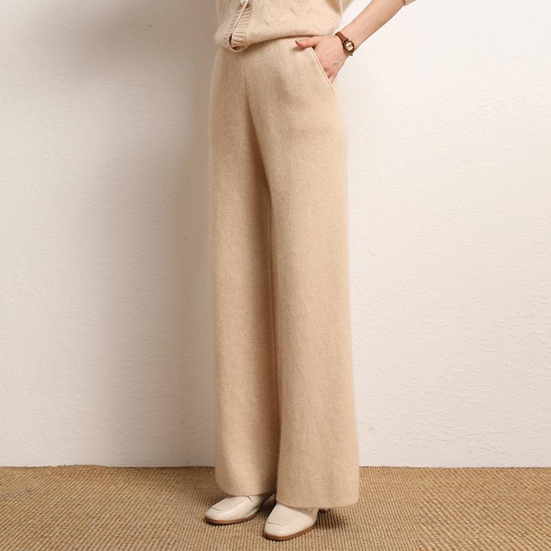 Cashmere High-Waisted Wide-Leg Knit Pants - Autumn/Winter Collection