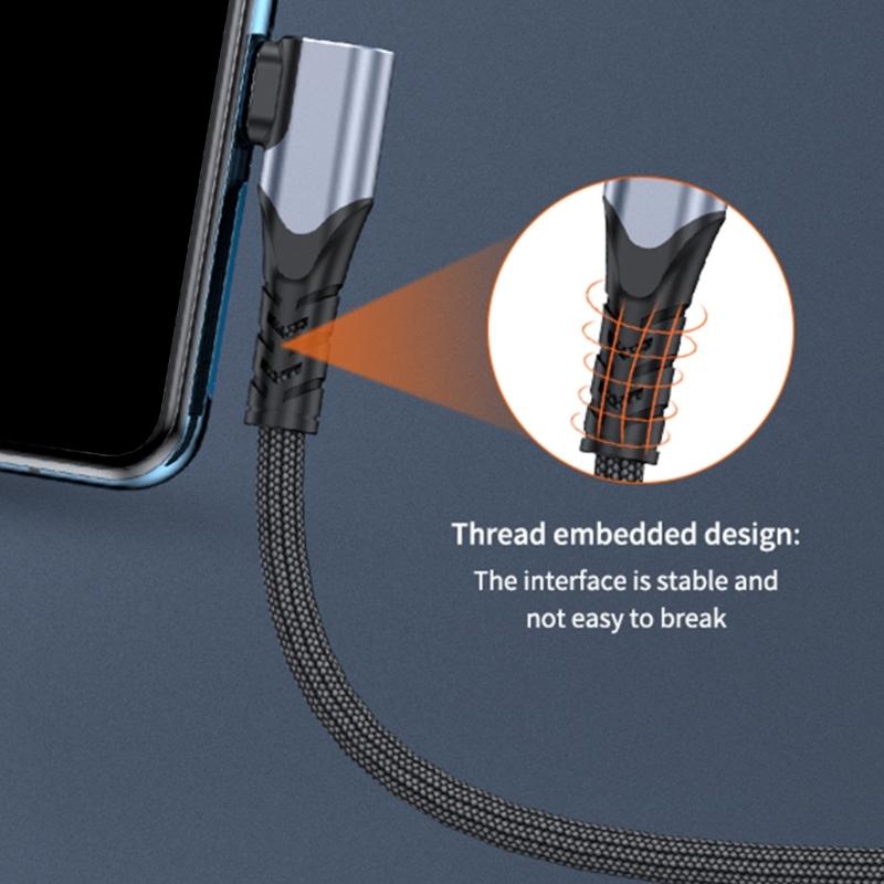 Durability Braided USB to USB C Cable for Phone 15/16 6A 66W Charging Cord Data Transmission with Right Angle Design