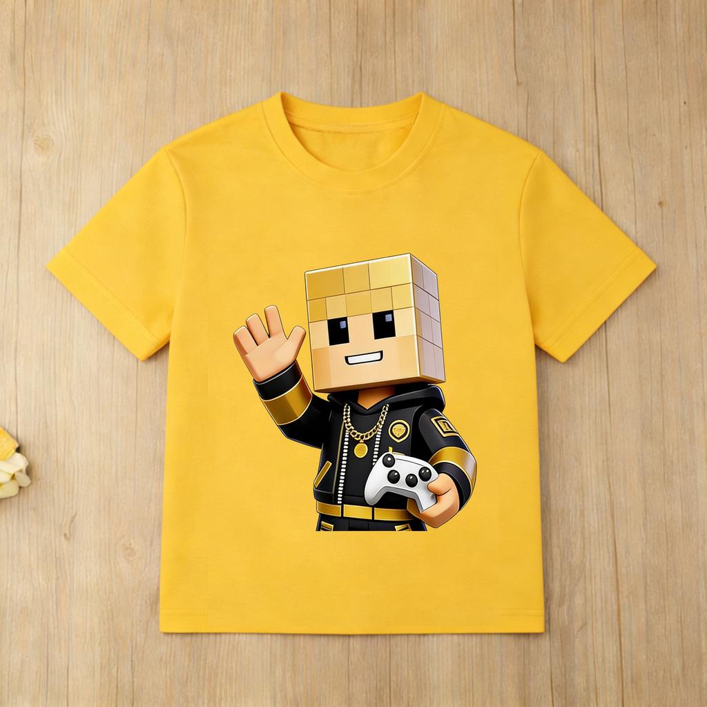 Children Roblox Game Print Tshirt Black Short Sleeve Casual Tee for Boys Girls