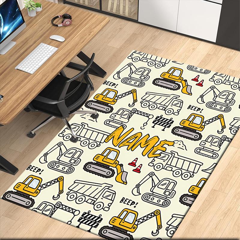Custom Name Excavator Printed Carpet, for Office Chair Living Room Bedroom Kitchen Room Decor Gifts.