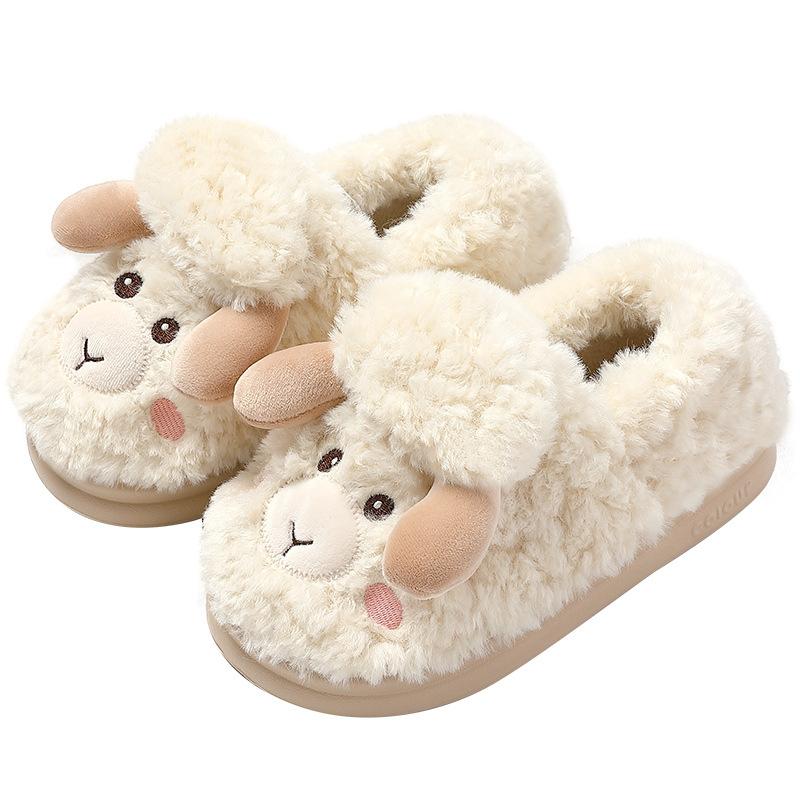 Pose hæl fluffy tøfler vinter søte tegneserie sau innendørs hjem hjem termiske bomullstøfler