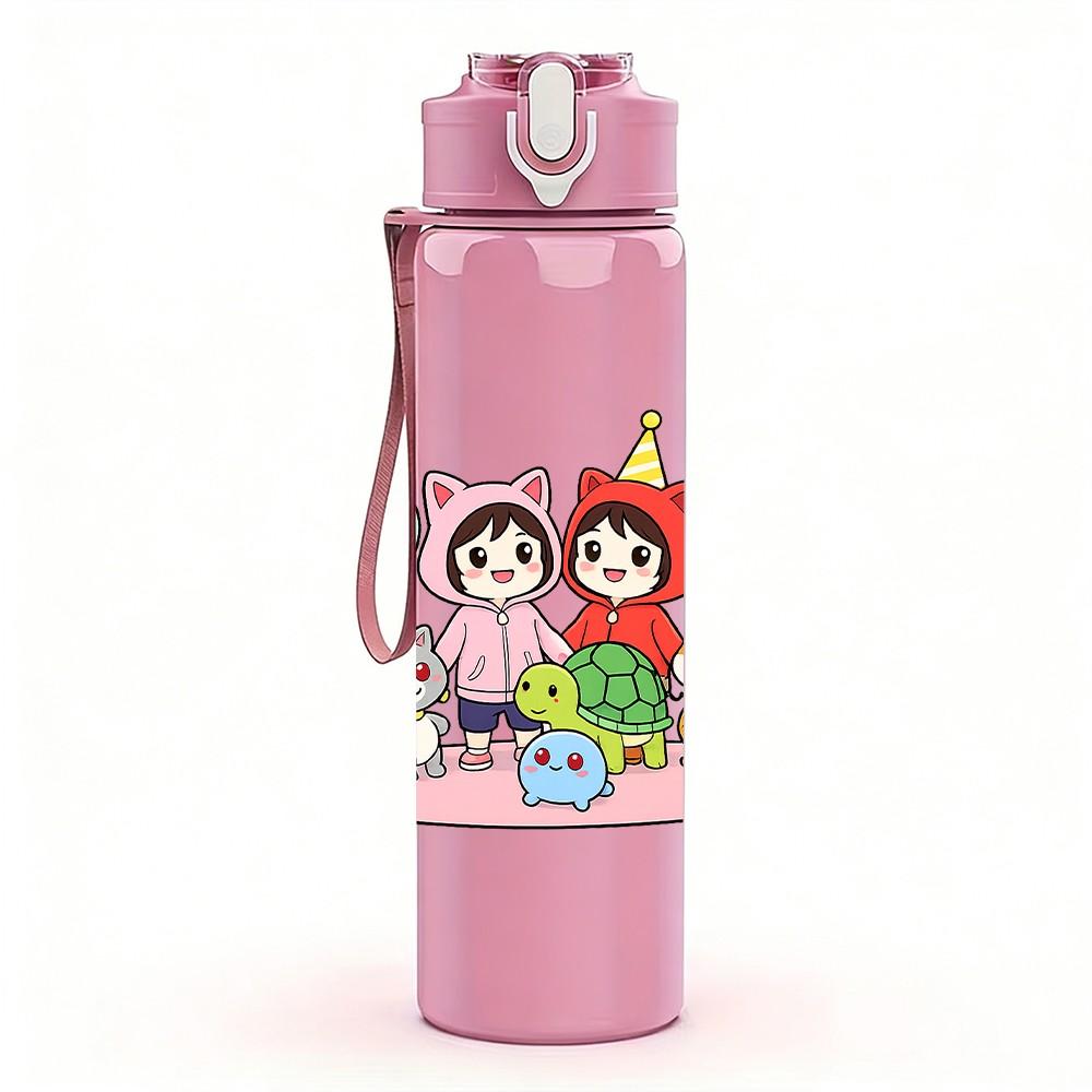 1PC Colorful Birthday Girl Party 750ml Color Plastic Sports Water Bottle Leakproof Flip Straw Lid Suitable for Sports Office Home Use