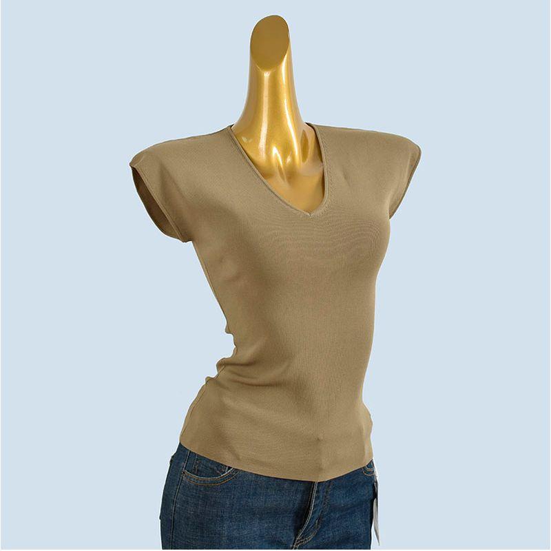 Simple and Versatile ~ Good Quality Slimming Slim fit Qu Zhu V-neck Temperament Knit Summer Short sleeve T-shirt Top Women