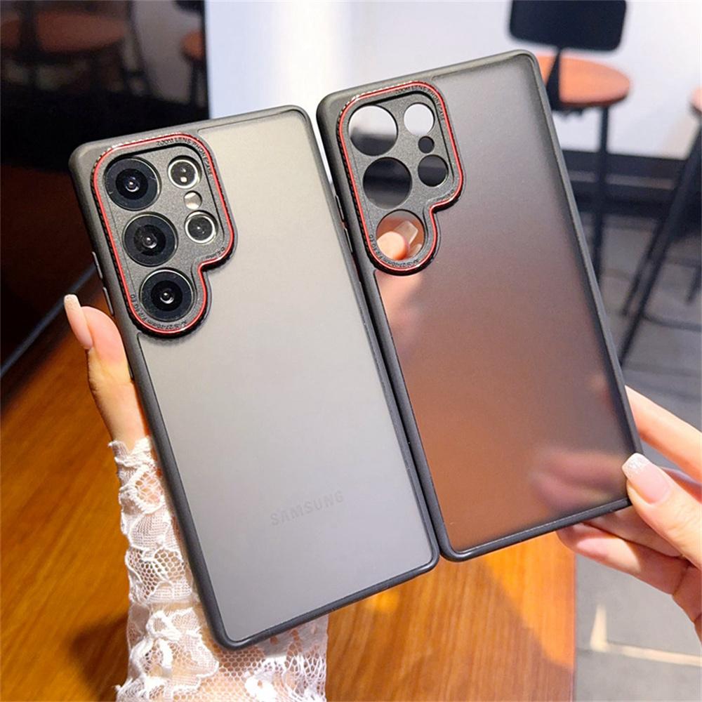 For Samsung Galaxy S25 Ultra Case Red Lens Ring Shockproof TPU+PC Translucent Phone Cover