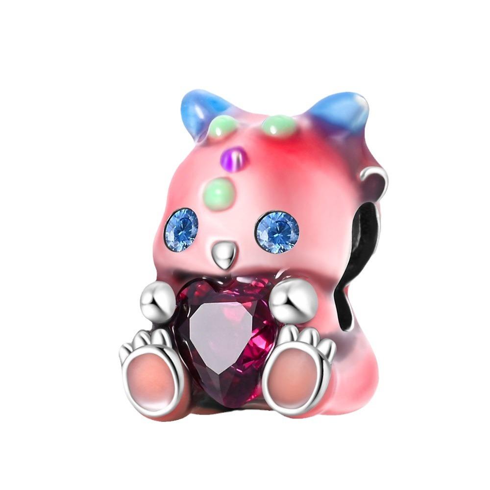 Silver Plated Cartoon Blessing Series Lucky Black Cat Squirrel Lamb Dragon Treasure String Ornament