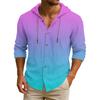 Men's Hooded T-shirt Gradient Color Cotton And Linen Men's Casual Long-sleeved Top