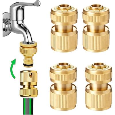 4pcs 1/2 Inch Garden Hose Quick Connectors Brass Quick Hose End Connectors Garden Hose Nozzle Connection Kit for Kitchen Garden Outdoor Hose Tools