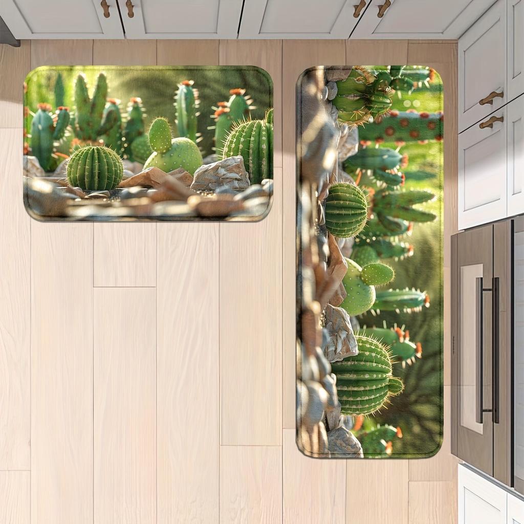 1 Stück Anti-Ermüdungs-Küchenteppiche, Kaktus-Druck, wasserdicht, rutschfest, dick gepolstert, Küchenmatte, strapazierfähig, bequeme Stehmatte für die Küche