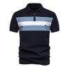 Men's Korean-Style Casual Striped Thin T-Shirt Versatile Lapel Half-Zip Short-Sleeve Polo Shirt