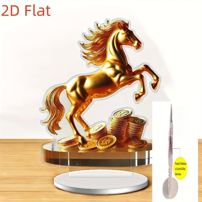 

2D Flat Acrylic Golden Horse Desktop Decoration, Gold Coin, Home Decor Plaque Hanging Wall Art Decorative Garden Decoration for Room Door Signs Hangin 20*15.5CM
