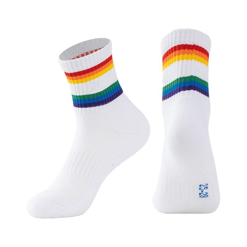 Badminton Sport Socks - Thick Rainbow-colored Four-season Breathable Outdoor Running Casual Couple Mid-calf Socks 1 pair