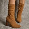 European and American Vintage High Heel Mid Sleeve Boots 2024 Autumn Winter High Heel Sexy Suede Mid Sleeve Single Boot Trafza