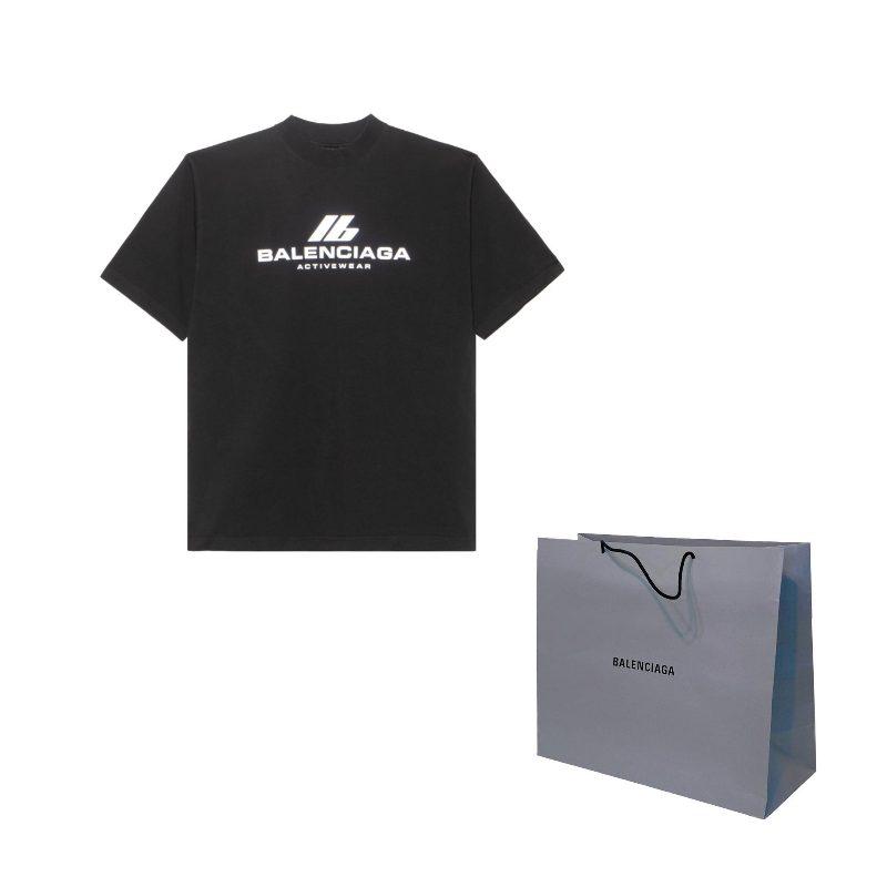 Balenciaga Activewear Logo Letter Print Crew Neck Short Sleeved SS24 T Shirt Loose Fit Unisex Black 764235TQVT91083