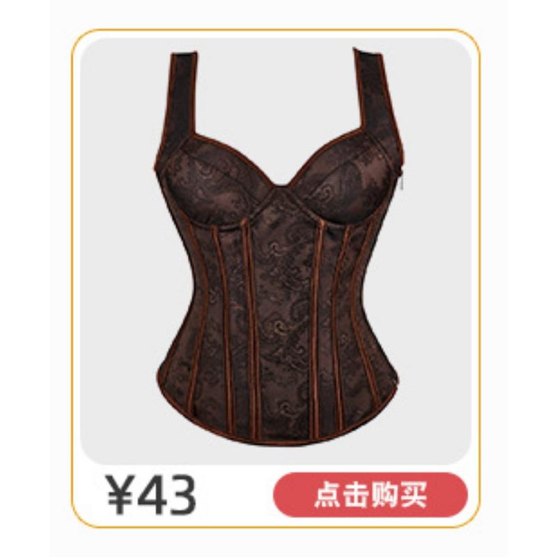 French Jacquard Palace Style Front Opening Strappy Boned Corset Shapewear Bustier