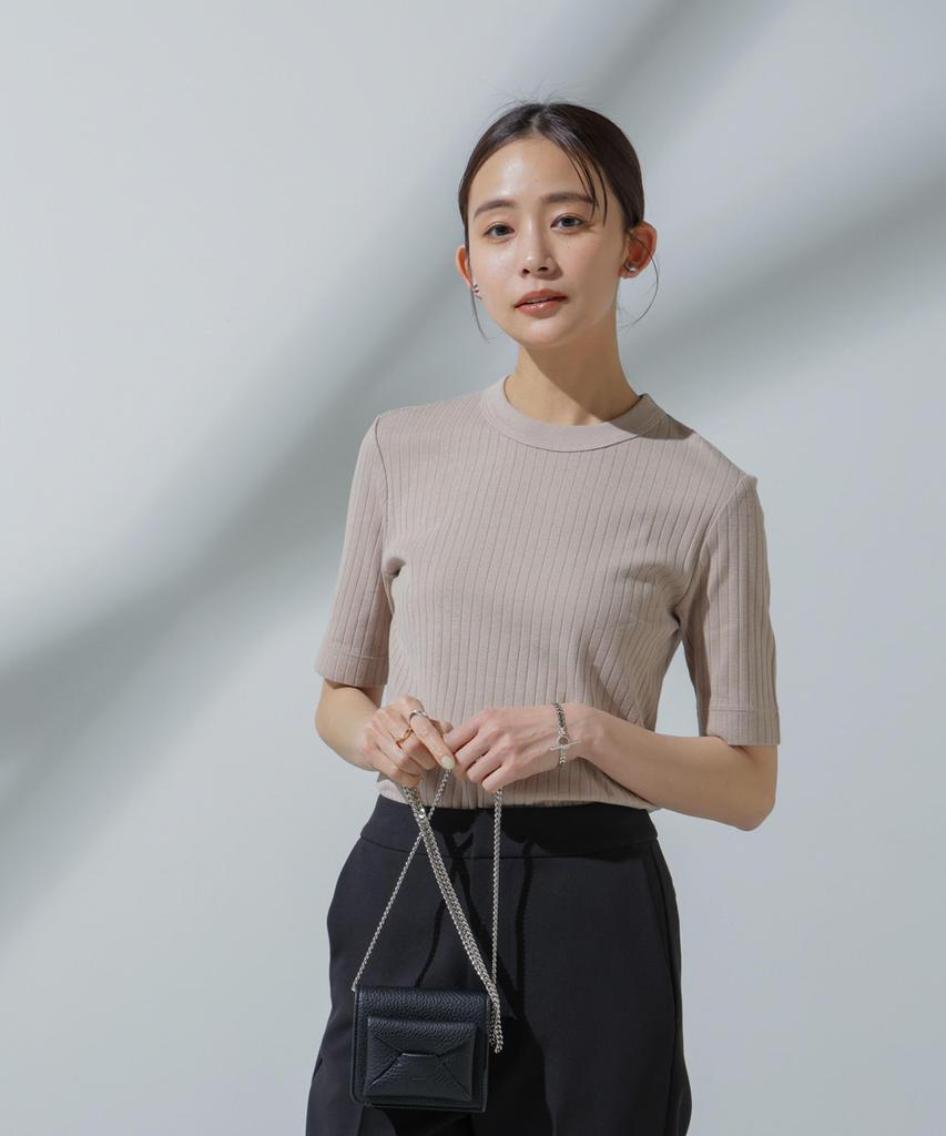 Nano Universe Sweat Crew Neck Ribbed Size Greige Anti-Soaked(R) Stain-Resistant T-Shirt, Small,