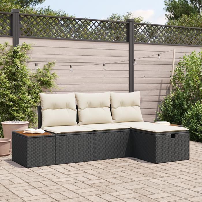 VidaXL Ensemble de 4 canapés de jardin avec coussins noir en rotin 3359614