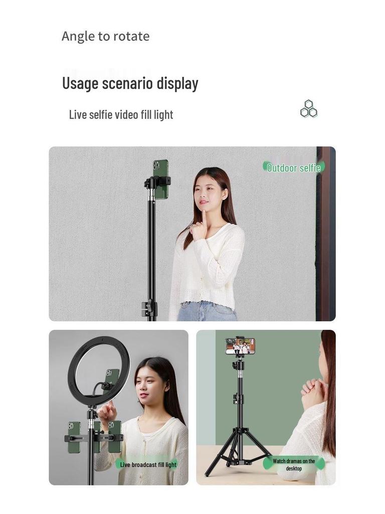 Live Stream Selfie Stick Tripod with Fill Light & Phone Holder