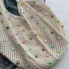 Letnia Torba Tkana do Dojazdów dla Kobiet Pojedyncza Torba Pod Pachę, Modna Torba Tote o Dużej Pojemności, Plażowa Perłowa Ażurowa Torebka na Ramię