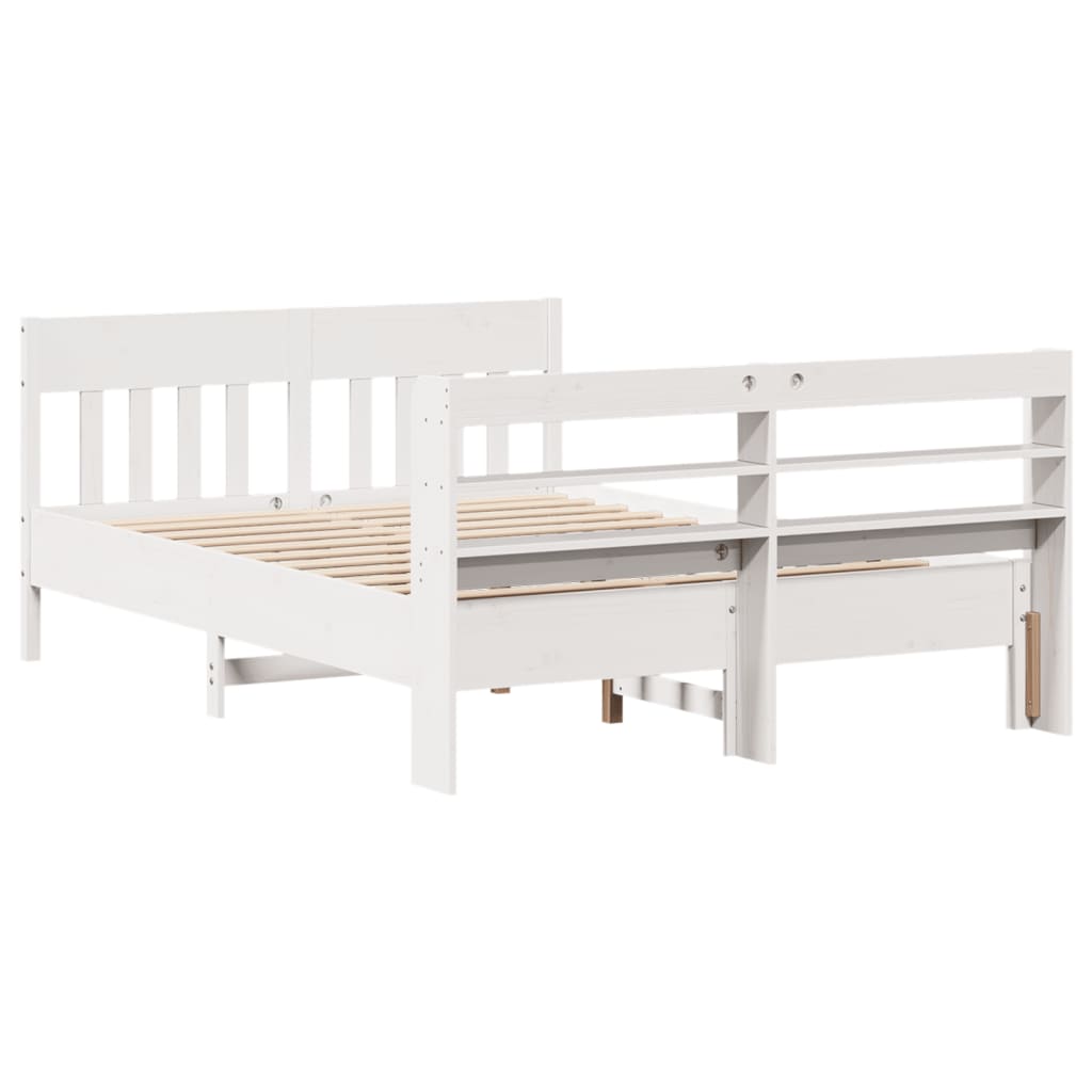Vidaxl Bed Frame Without Mattress, White, 150X200 Cm, Solid Pine Wood