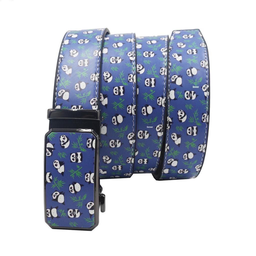 Panda Bamboo Print Graffiti Automatic Buckle Leather Belt