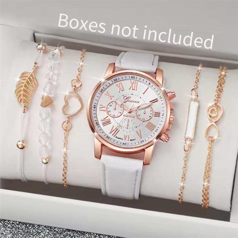 

6 шт./набор Женские часы Модные часы с римским циферблатом Кварцевые часы Набор браслетов (Без коробки)