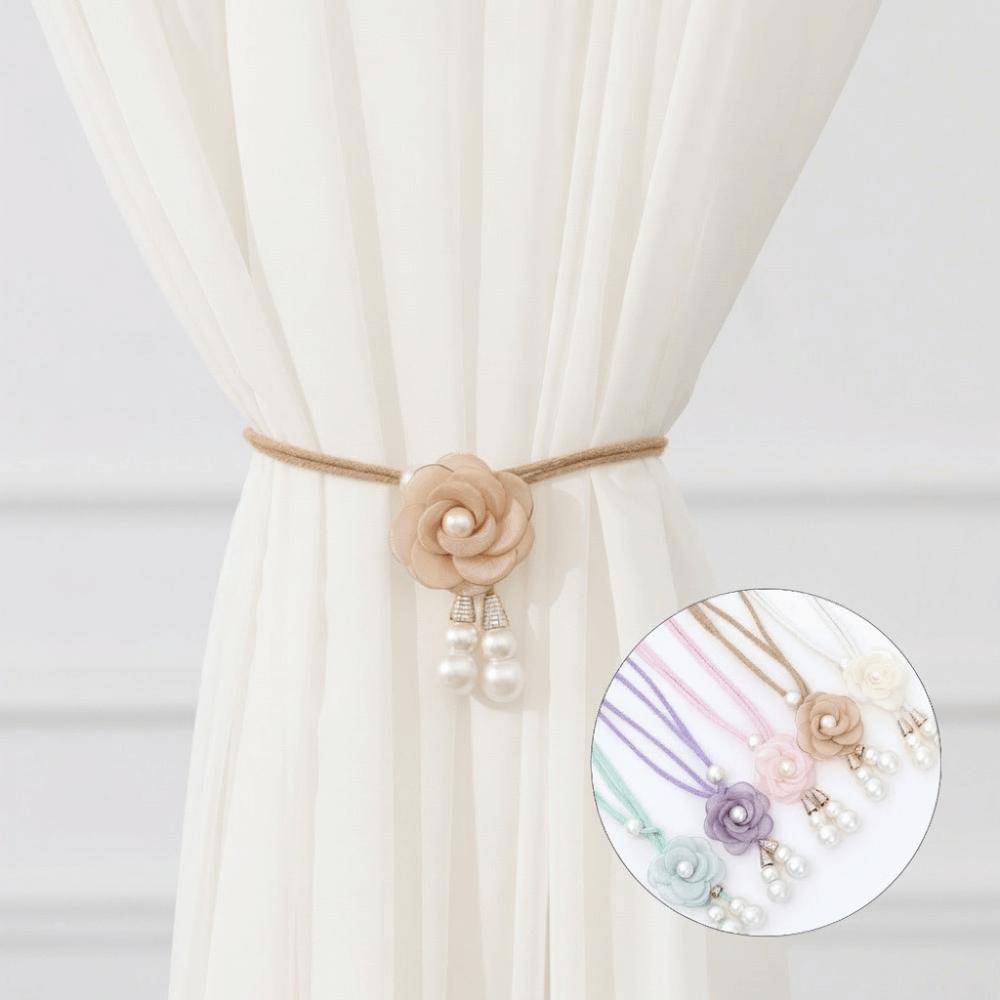 2Pcs Adjustable Camellia Curtain Buckle Floral Curtain Strap Curtain Fixer Clip  Home Decoration