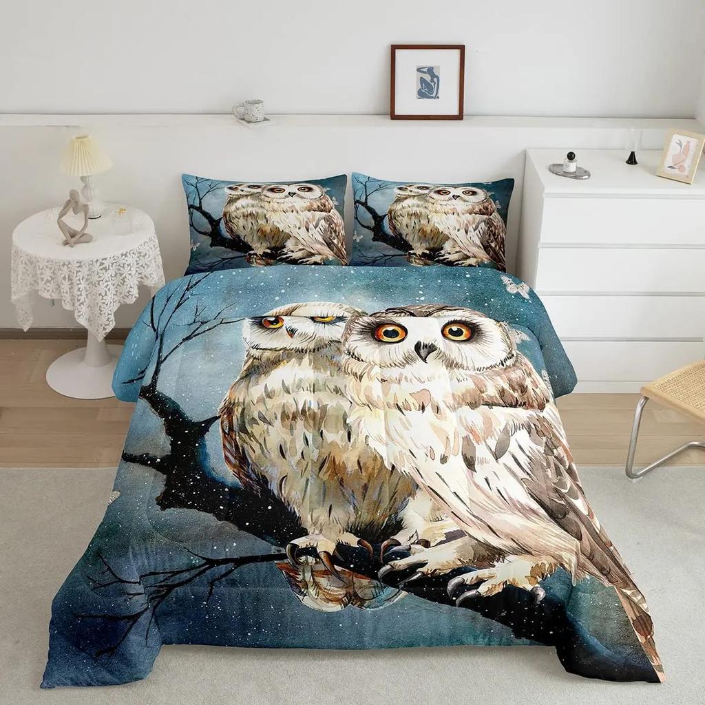 Owl Duvet Cover Bird Decor Bedding Collection Printed Comforter Cover For Boys Girls Children Teens Bedroom Decor With 2 Pillow Case