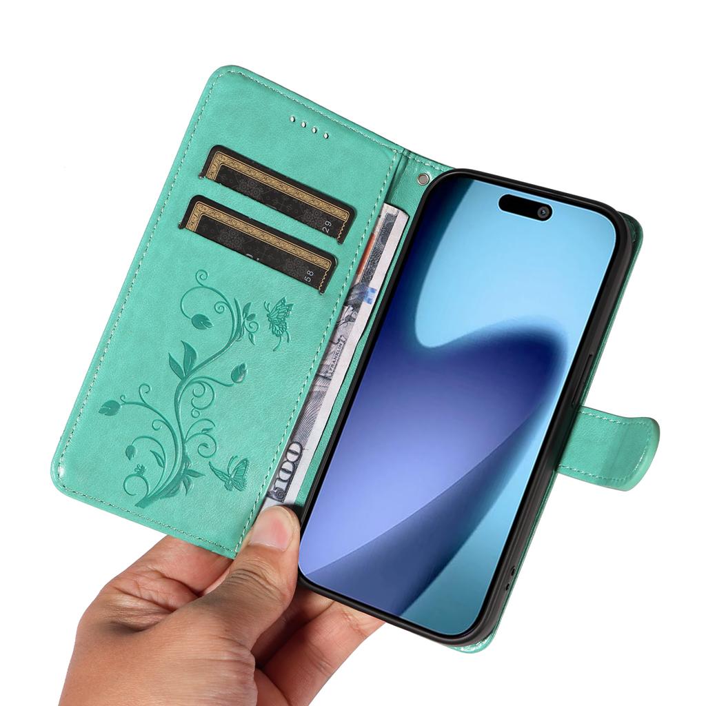 For iPhone 17 Air PU Leather Cases Flower Pattern Wallet Stand Phone Cover with Strap