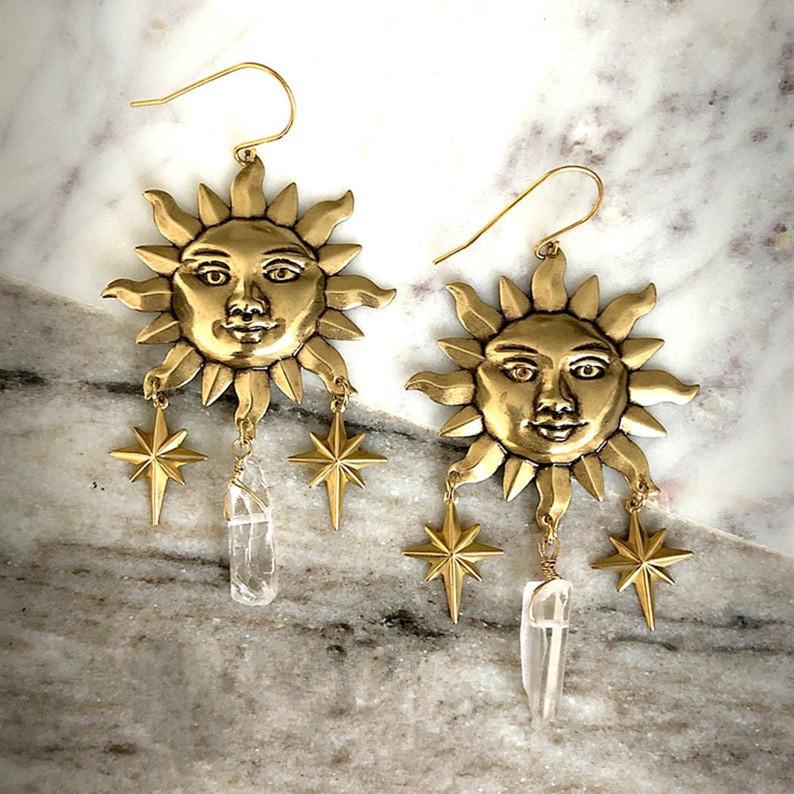 Bohemian Moon Sun Star Alloy Dangle Earrings For Women With Vintage Style