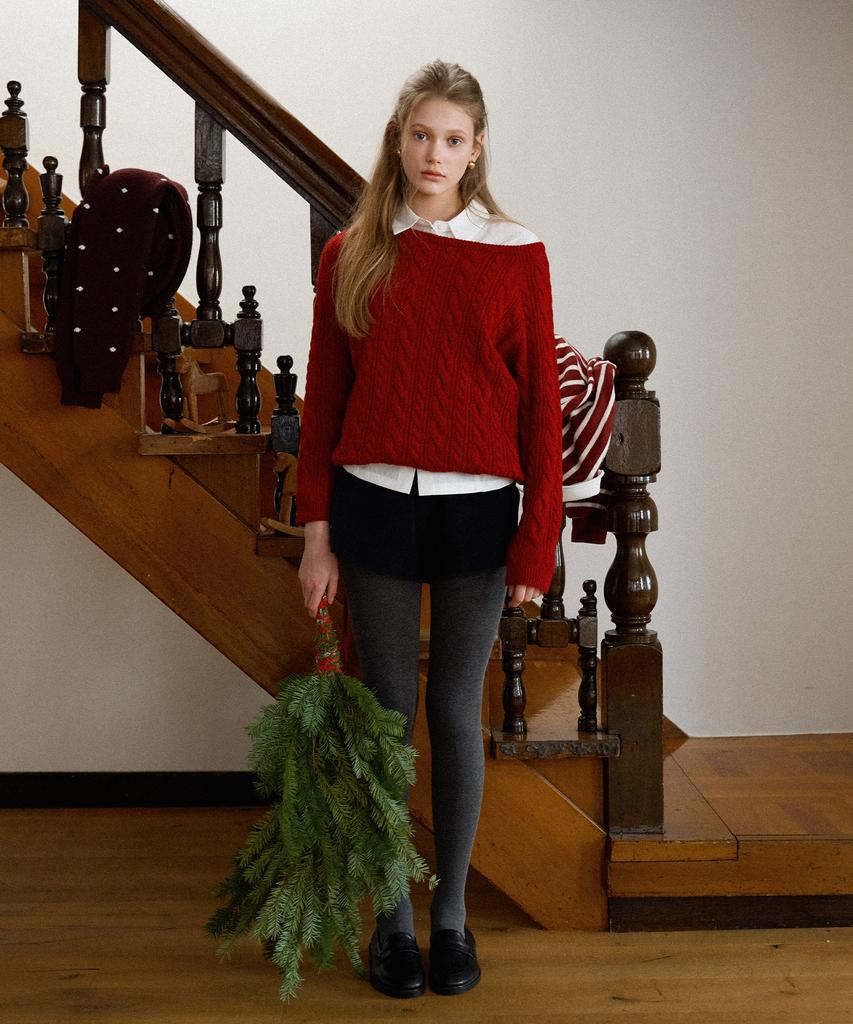 LETTER FROM MOON Dante Wollpullover mit U-Boot-Ausschnitt (rot)