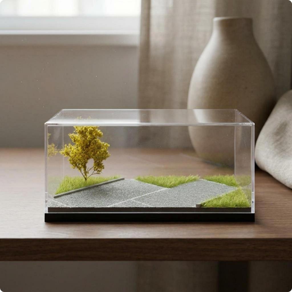 1:64 Auto-Displaybox Diorama-Basis Maßstab 1/64 Vitrine Staubdichtes Modell für Regal, Schreibtisch