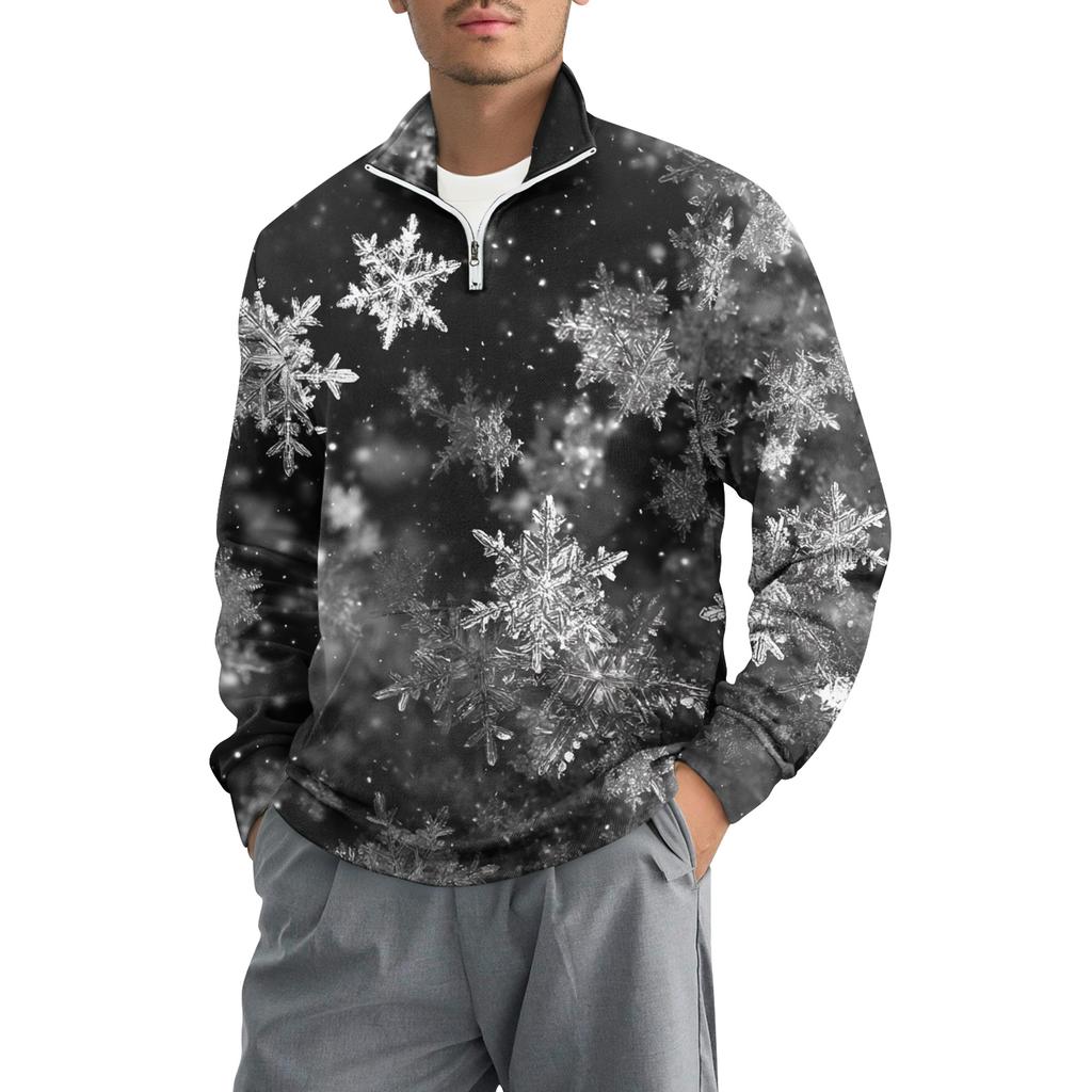 Men's Loose Casual 1/4 Zip Sweatshirt Fashion Printed Long Sleeve Top With Pockets