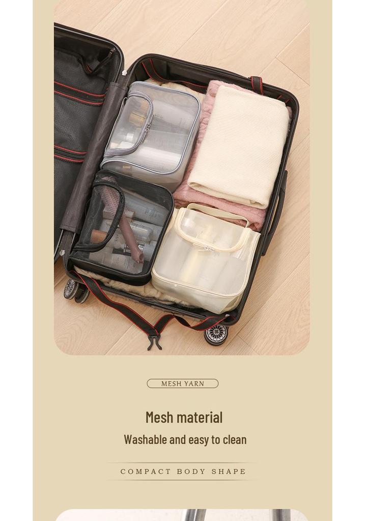 Large Capacity Mesh Makeup Bag: Portable, Multi-functional Toiletry Storage with High-Style Curved Design.