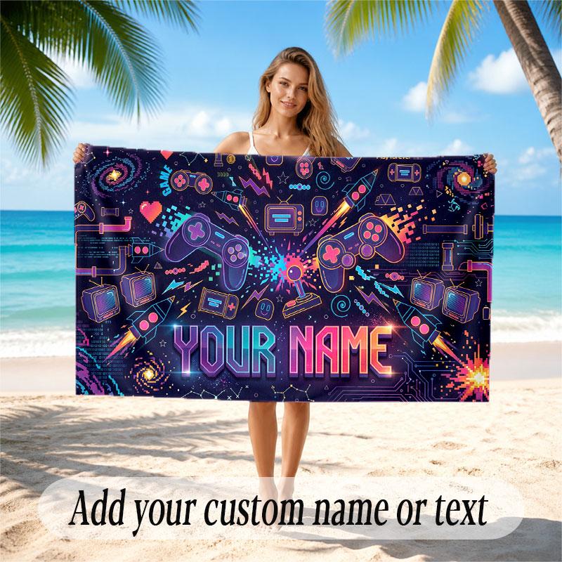 Neon Colorful Theme Soft Beach Towel Personalized Custom Name Text Towel Portable for Beach Pool Travel