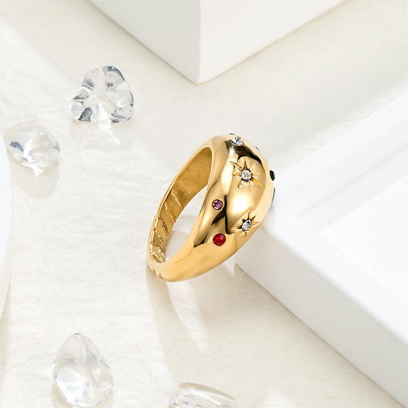 Dome Stone Diamond Star Ring Stainless Steel Plated High-end Ring Women's Niche Light Luxury Accessories