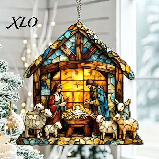 Unique Window Art for Bedroom Nativity Scene Sun Catcher, Stained Glass Effect Acrylic Suncatcher, Decorative Rainbow Prism Hanging Ornament