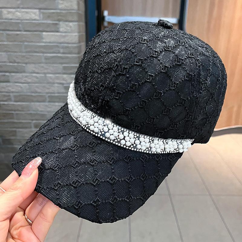 Adjustable Cotton Baseball Hat For Women With Embellishments Sun Shade Summer Wear чёрный