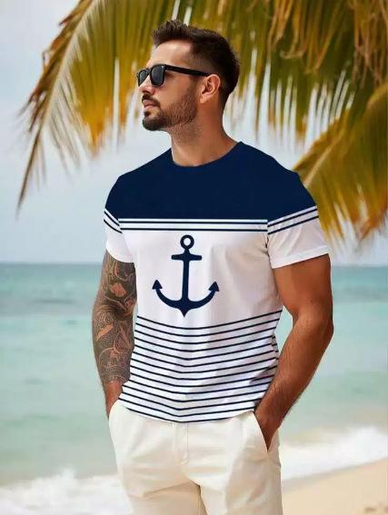 Summer New Short Sleeve Men s Hawaii Beach Vacation Casual Printed Short Sleeve Men s T-Shirt XXS