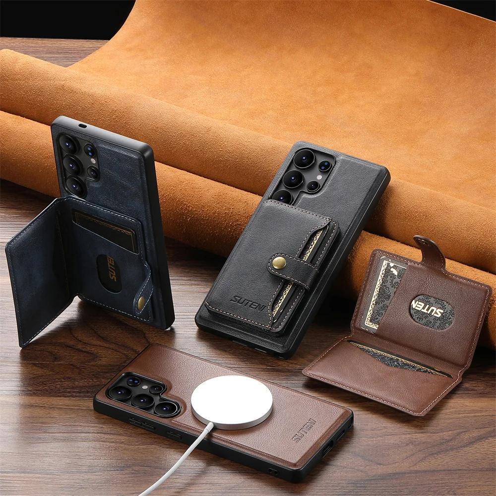 For MagSafe Magnetic Detachable Wallet with Card Holder Phone Case for Galaxy S25 S24 S23 S22 Ultra Leather Protective Cover