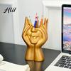 Abstract Face Design Plastic Pen Holder Creative Sculpture Large Capacity Art Supplies Organizer Desktop for Pens Erasers Crayons Markers Makeup Brush