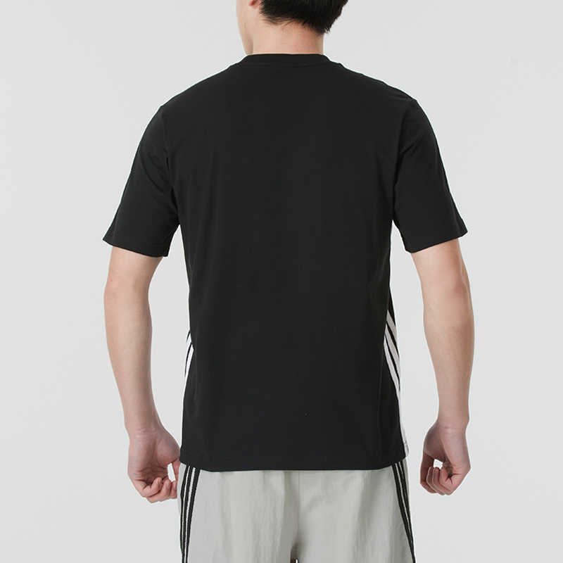 Adidas Essential Striped Crew Neck Logo Drop Shoulder Short Sleeve T-Shirt Men Tops Black White JY8564