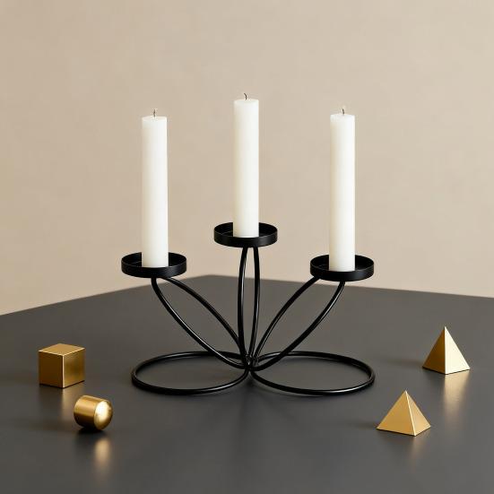 Cast Iron Candle Holder Decoration Home Office Living Room 3-Arm Candlestick