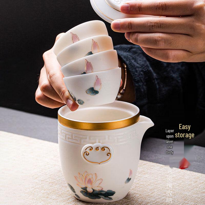 Handon Dehua White Porcelain Travel Tea Set