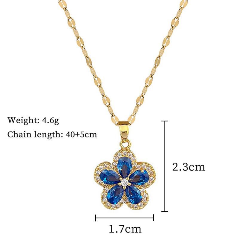 Quality Zircon Flower Pendant Choker Necklace And Earrings Set Stainless Steel Chains Bridal Wedding Prom Fashion Jewelry