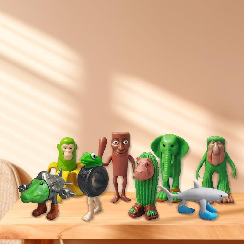8Pcs Italian Figurine With Shoes Shark Doll Wooden Stick And Human Figurine Ornament Kids Adults Desk Ideal Shelf Display Gifts
